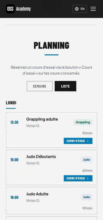 Votre planning public - OSS Academy
