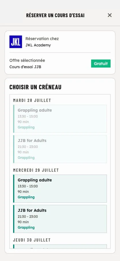 Réservation en ligne, sans compte - OSS Academy