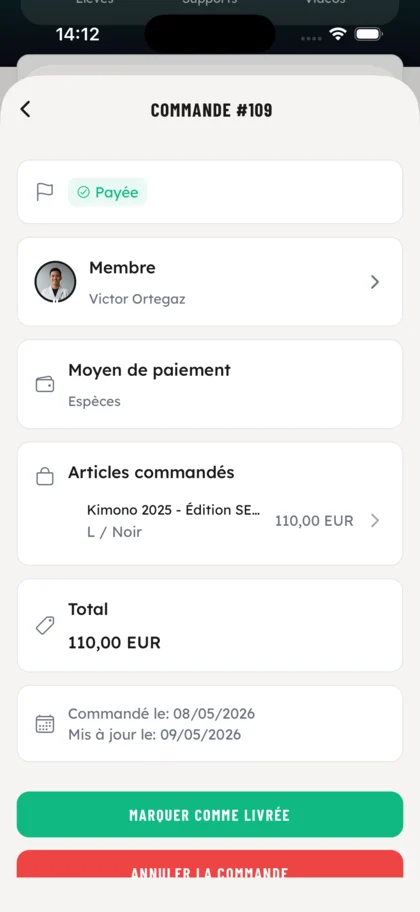 Marquez la commande comme livrée - OSS Academy